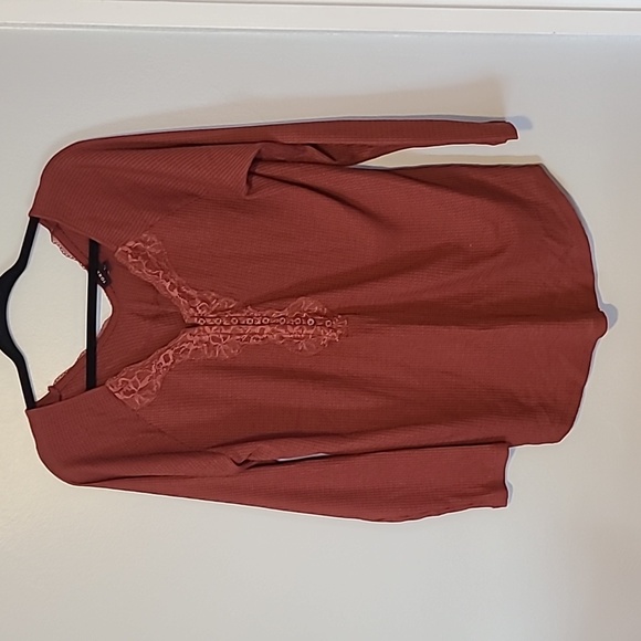 torrid Tops - Torrid long sleeves thermal style lace v-neck burnt orange size 1 Spring
